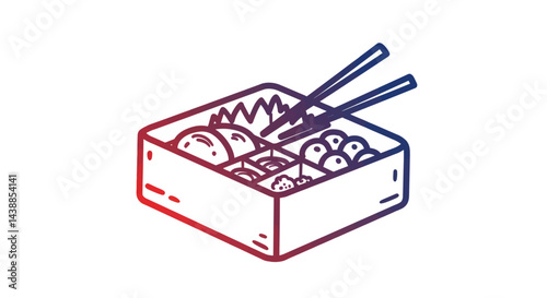 Bento box meal with chopsticks illustration a healthy lunch in a stylish takeaway container gradient design