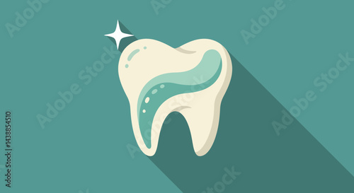 Clean and healthy tooth graphic illustration promoting dental care and oral hygiene for a bright smile and strong teeth