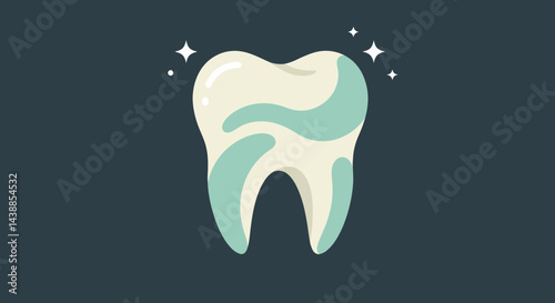 Clean tooth cartoon illustration for dental health awareness and oral hygiene promotion, sparkling and healthy