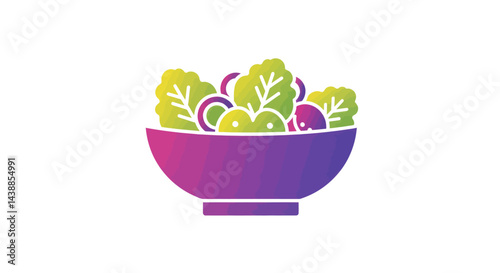 Colorful salad bowl illustration featuring fresh greens and vegetables for healthy eating and wellness promotion with gradient effect