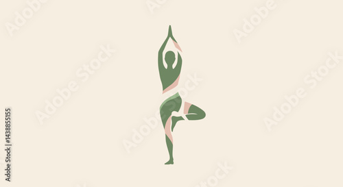 Creative yoga tree pose illustration on light background a wellness concept for mindfulness and healthy lifestyle promotion