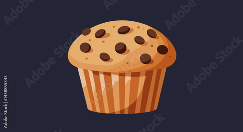 Delicious chocolate chip muffin illustration for breakfast or snack time enjoyment, perfect for bakery promotions and recipe blogs craving a sweet treat