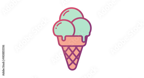 Delicious ice cream cone with three scoops in pastel colors perfect for summer treats and desserts