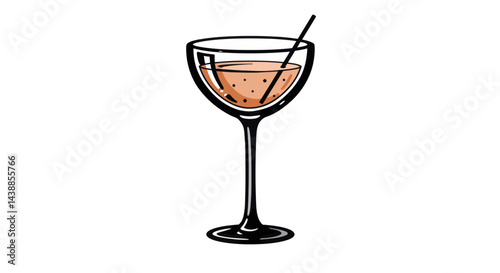 Elegant cocktail glass with straw illustration for bar menus and party invitations