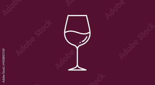 Elegant wine glass outline illustration on a deep burgundy background for upscale branding and sophisticated design projects