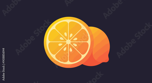 Fresh and vibrant orange illustration showcasing citrus fruit with a juicy half cut design against a dark background for healthy lifestyle designs