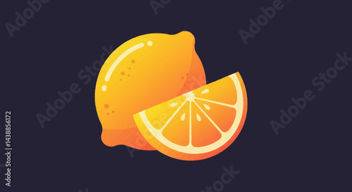 Fresh citrus fruit illustration featuring a bright lemon and a juicy orange slice against a dark background creates a vibrant and eye catching design