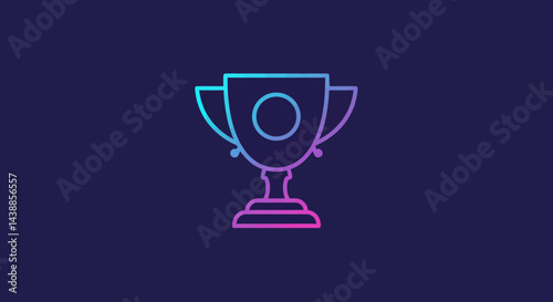 Gradient trophy cup icon for award winning achievement and success on dark blue background for graphic design and web decoration