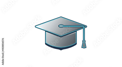 Graduation cap illustration for education and academic achievement design element with tassel and square board against a white background