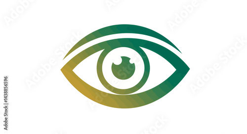 Green and gold eye graphic design symbolizes vision clarity and focus with clean lines suitable for corporate identity and marketing