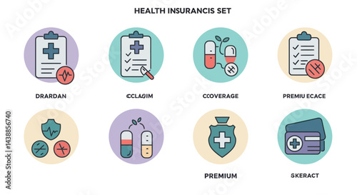 Health insurance concepts set of medical care plans and healthcare coverage options for diverse needs and benefits