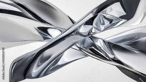 Intricate, reflective metal forms interweave in a dynamic design.