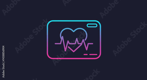 Heartbeat monitoring display showing health data and vital signs with a gradient neon design for medical technology and healthcare concepts
