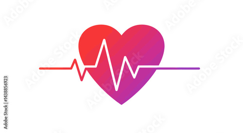 Heartbeat symbol with red to purple gradient heart for healthcare and wellness concepts