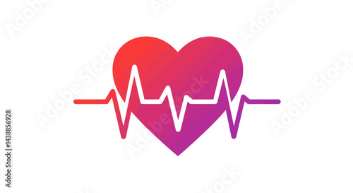 Heartbeat symbol with gradient heart graphic illustration for medical health and wellness design concepts offering visual appeal for healthcare marketing