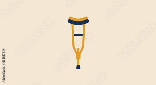 Isolated illustration of a crutch for injury support and medical assistance depicting mobility aid for disabled individuals needing help with walking
