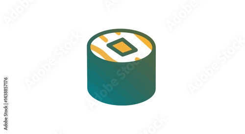 Isometric sushi roll illustration with vibrant gradient perfect for food blogs and restaurant menus showcasing modern Asian cuisine and healthy eating options