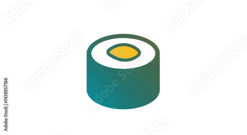 Isometric sushi roll with rice and seaweed perfect for restaurant menus and food blogs, vibrant colors evoke freshness and culinary appeal
