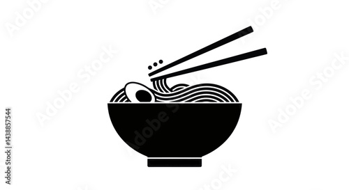 Minimalist ramen bowl illustration with chopsticks and egg creating a modern food icon for Asian cuisine lovers and restaurant branding