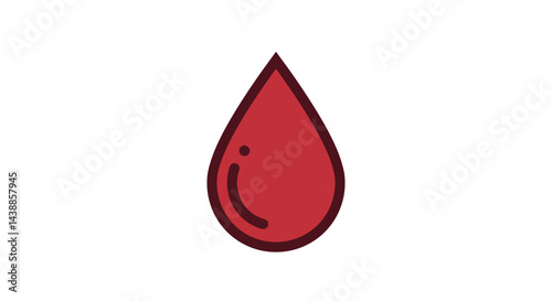 Red blood drop icon with dark brown stroke on white background for medical concept