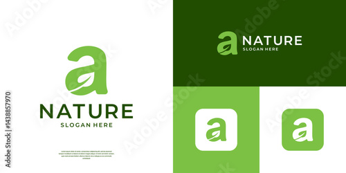 Green nature logo template. Modern modern letter A with leaf shape logo. Natural organic elements vector.