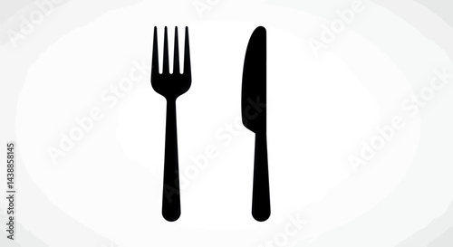 Simple black cutlery icon set fork and knife on white background for restaurant menu or food preparation design element