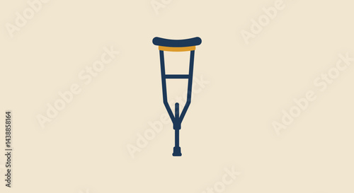 Single blue crutch on beige background illustrates accessibility and disability aid for injured person