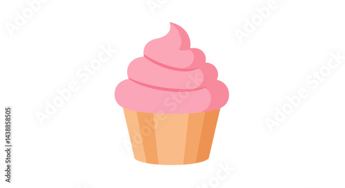 Sweet pink cupcake with swirl frosting isolated on white background for dessert themes and celebrations