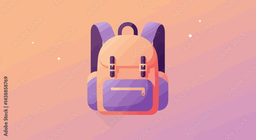 Vector illustration of a stylish backpack for school travel adventure and everyday carry featuring purple and peach color scheme Vector illustration of a stylish backpack for school travel adventure and everyday carry featuring purple and peach color scheme