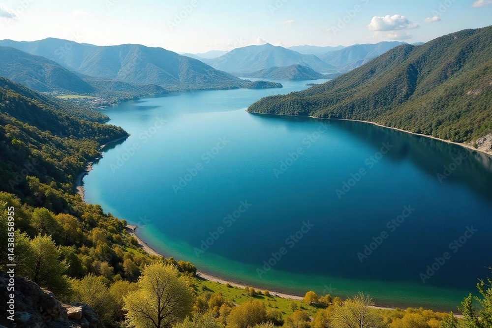 Obraz premium Distinctive shoreline, irregular lake shape etched in landscape, pattern, geography, lake