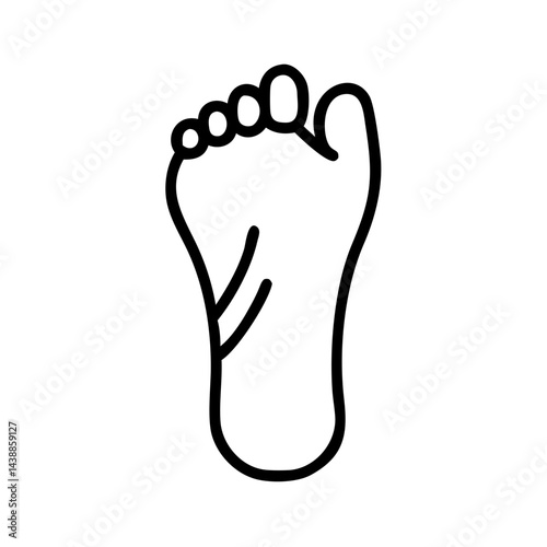 Minimalist black and white line icon of a human foot, simple anatomy illustration, isolated on white background, vector drawing for health concepts