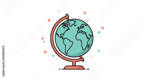 World globe illustration with continents and oceans on a white background perfect for educational designs and travel themes