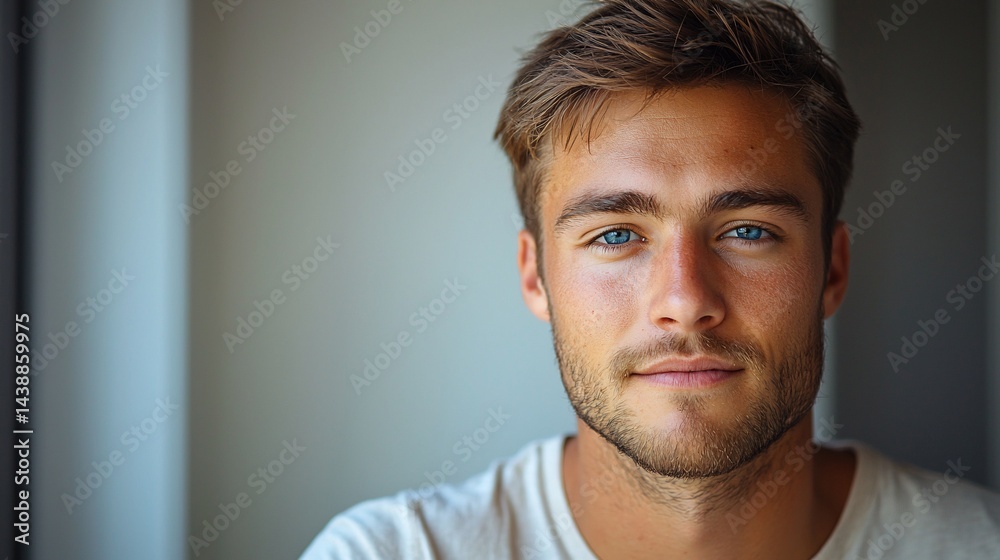 Obraz premium Young man portrait, indoors, neutral background, profile picture