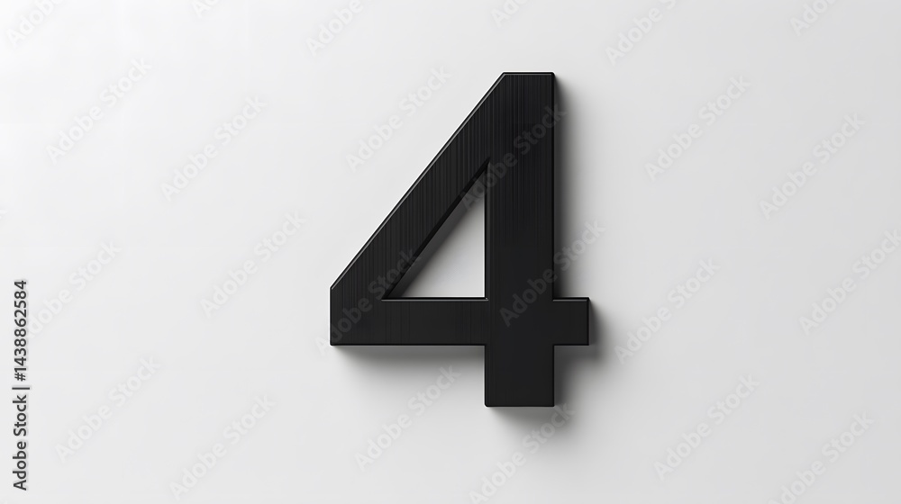 Fototapeta premium A sleek, black number four stands out against a minimalist white background.