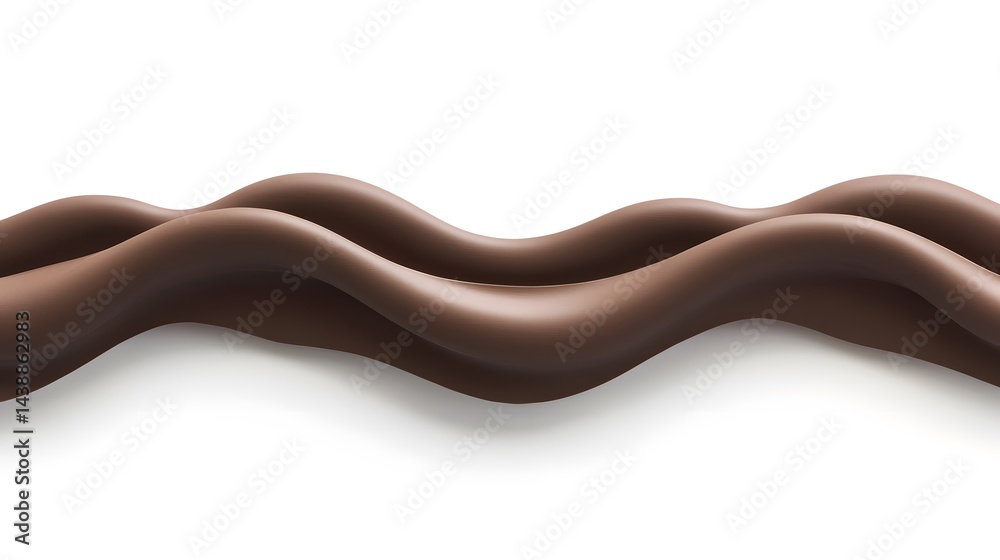 Smooth, flowing waves of rich brown chocolate syrup or melted chocolate against a clean white background. Perfect for food, beverage, or dessert related designs. Smooth, flowing waves of rich brown chocolate syrup or melted chocolate against a clean white background. Perfect for food, beverage, or dessert related designs.