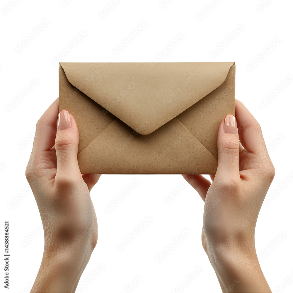 Fototapeta premium Hands holding a brown envelope against a black background