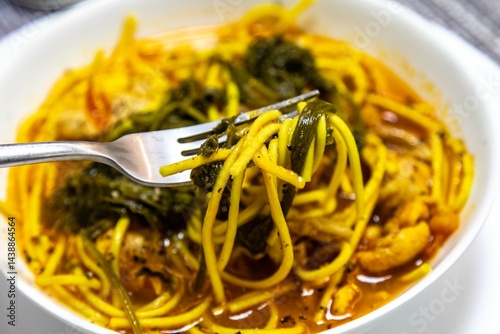 The most traditional Ukrainian soup, made with free-range chicken broth, homemade noodles and fresh parsley and chives, known as russil or rossil