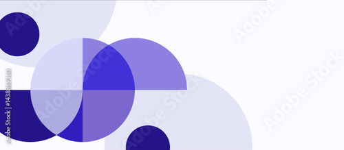 Colorful overlay circle semi-circle vector minimalist geometric shapes. Bright abstract posters for banner, corporate, website, report, flyer, and presentation. Conference slide deck background.