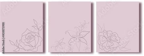 For Mother's Day, March 8, family day, a set of vector greeting cards with beautiful flowers. Minimalist style banner.