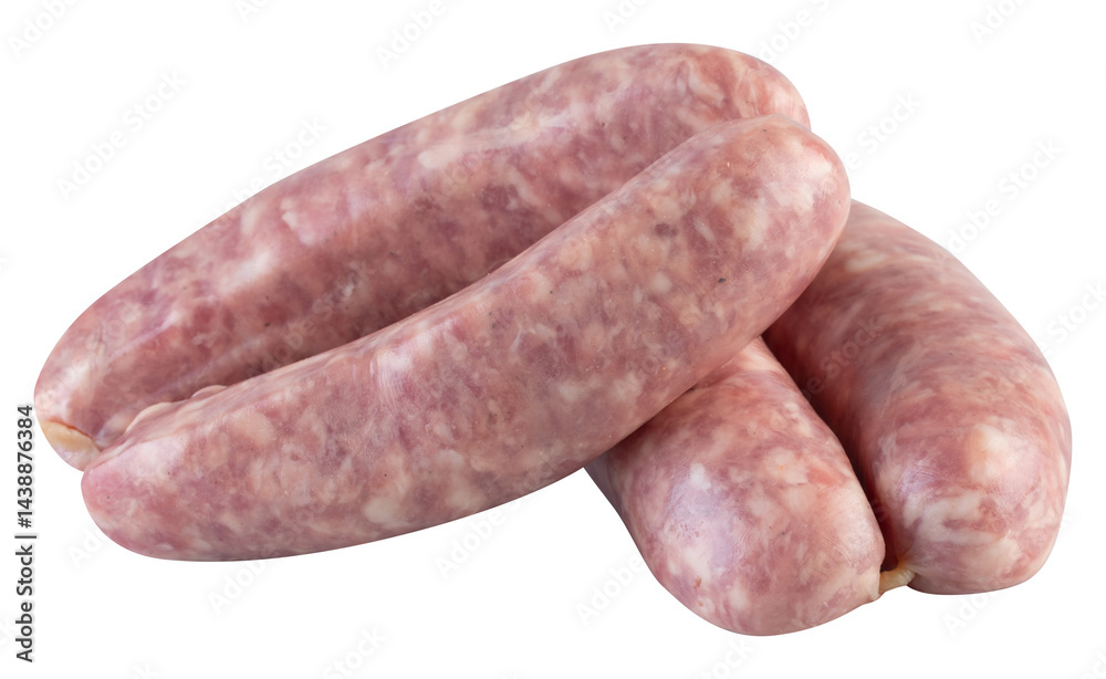 Fresh pork sausage cut out isolated transparent background Fresh pork sausage cut out isolated transparent background