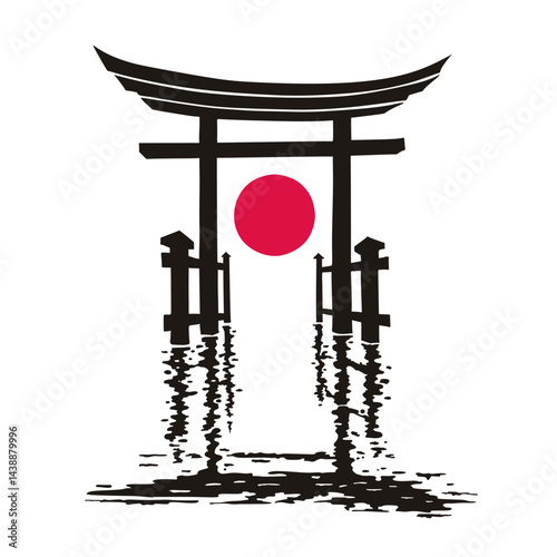 Japanese torii gate and reflection