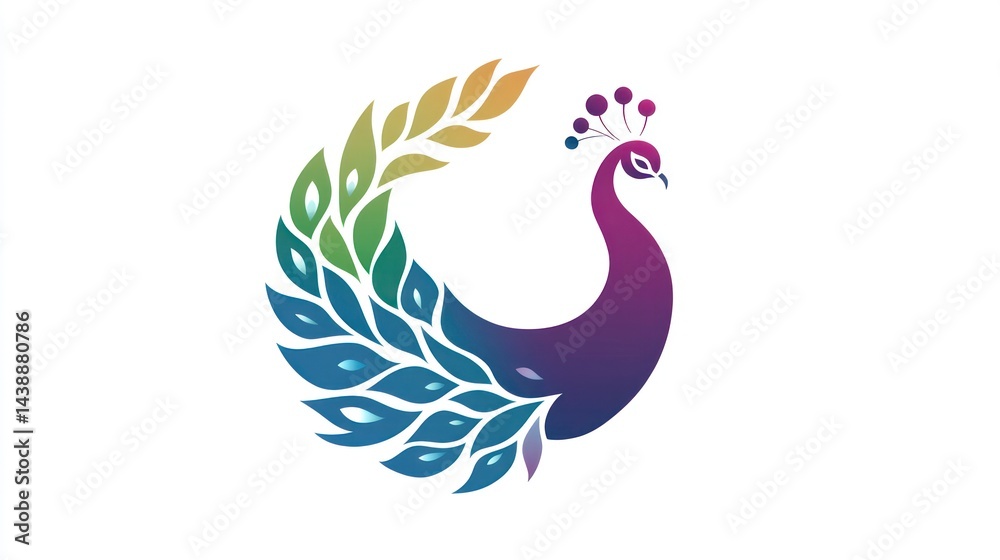 Fototapeta premium Colorful Peacock Design on White Background