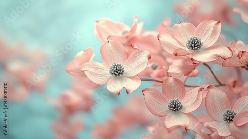 Delicate pink dogwood blossoms in soft light, outdoor spring scene photo