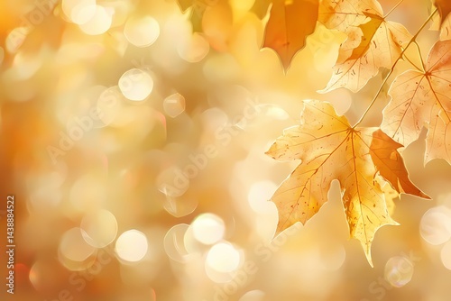 Golden autumn leaves glowing in soft sunlight a peaceful autumn scene with warm bokeh background serene nature imagery