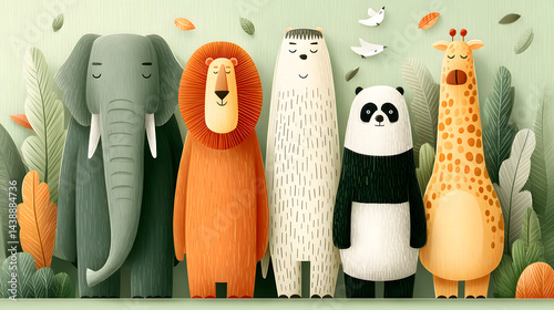 Whimsical Animal Friends in a Forest Setting for Children's Illustration