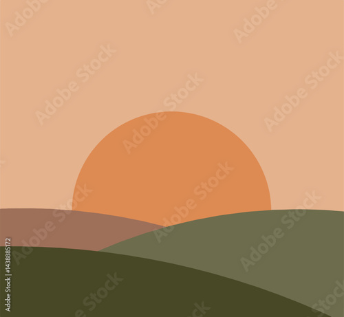 Sunset over rolling hills illustration
