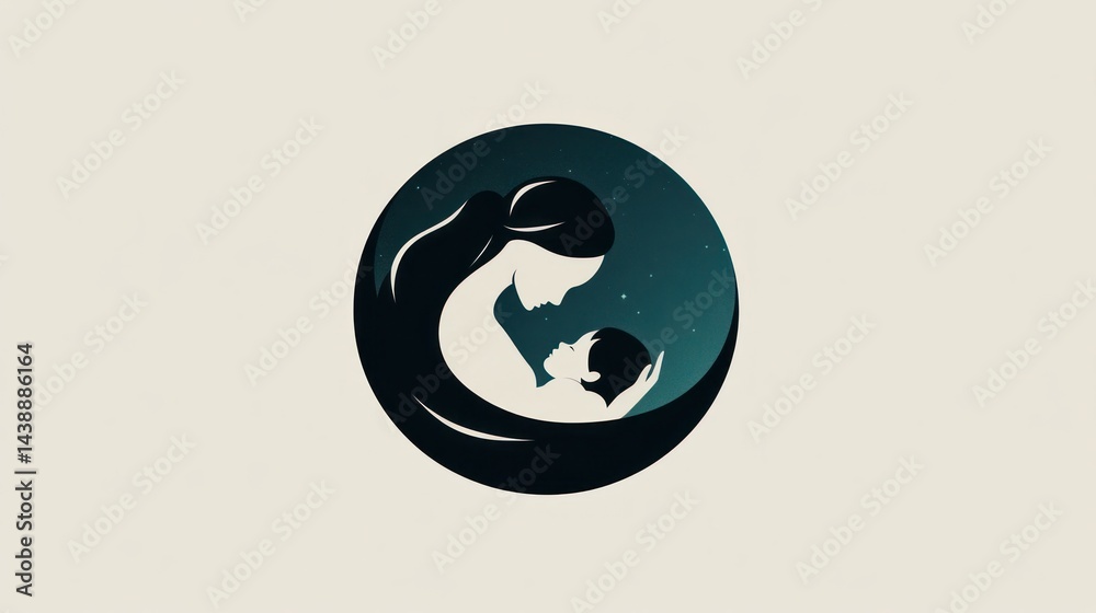 Obraz premium Mother and Child Silhouette at Night