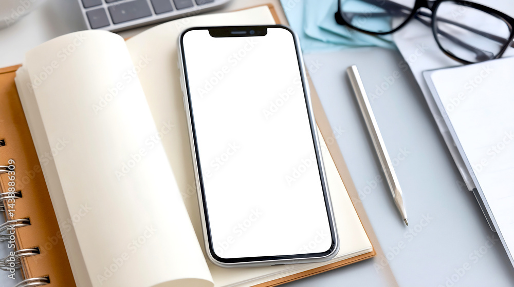 Minimalist Workspace Desk Setup with Blank Smartphone and Notepad for Creative Inspiration and Planning : Generative AI Minimalist Workspace Desk Setup with Blank Smartphone and Notepad for Creative Inspiration and Planning : Generative AI