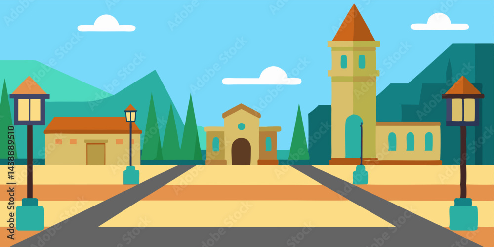 Cartoon Clean Town Square Design for Urban Spaces vector illustration