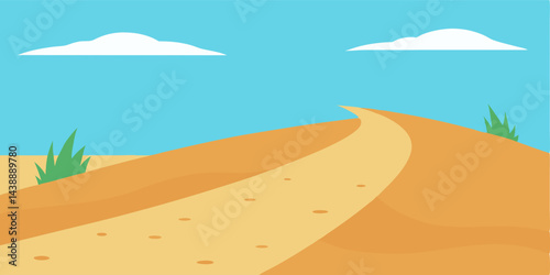 Empty Sandy Path Cartoon Along Coastal Dunes Vector Illustration